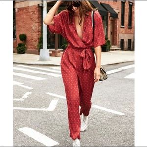 Urban Outfitters Red Silk Jumpsuit